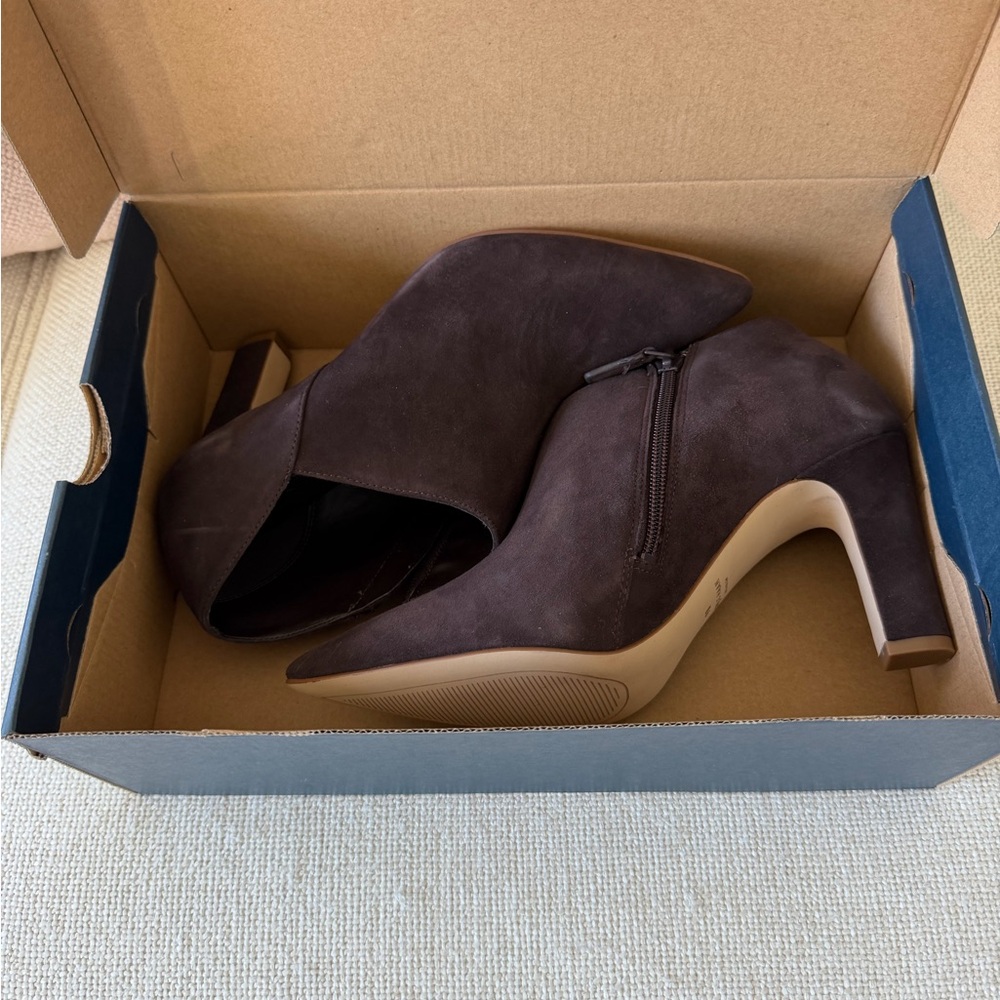 NWB  -Cole Haan Vestry Pointed Toe Booties – Dark Chocolate Suede, Size 9 - Picture 8 of 13
